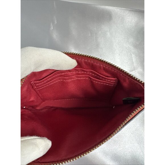 Coach Red Leather Wristlet With Zipper Closure & Interior Pockets - Picture 3 of 6